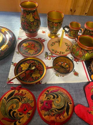 Lote Khokhloma Russo Vintage in Legno