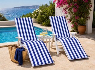 2 Cuscini per Lettini da Giardino Blu e Bianchi