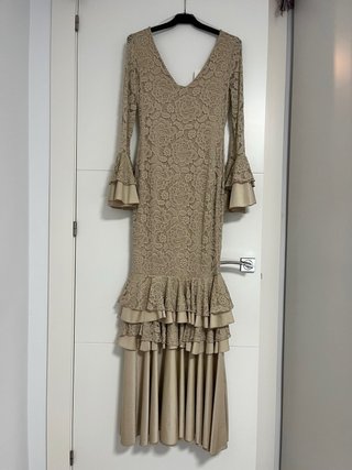 Vestido Flamenca Encaje Beige Talla S