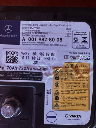 Batería AGM Varta Mercedes 12V 70Ah 720A