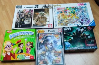 Lote Puzzles Star Wars, Pokémon y Juego Mentiroso