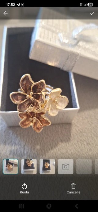 Anello fiori smaltati regolabile oro e marrone
