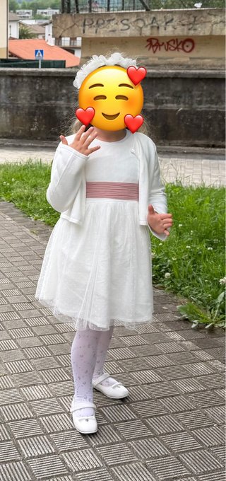 Vestido niña comunión blanco y rosa de Mango