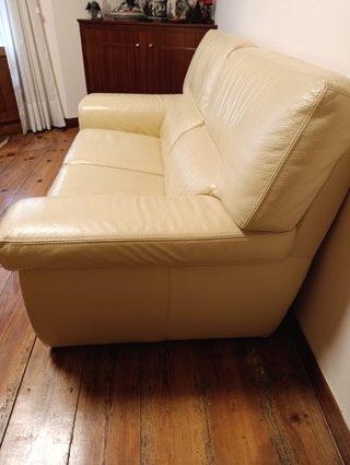 Sofá 3 plazas piel vacuno beige