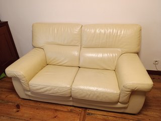 Sofá 3 plazas piel vacuno beige