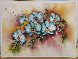 Acquerello acquarello fiori Orchidee Blu
