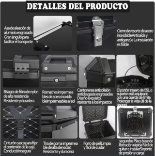 Baúl moto 65L Negro 2 Cascos (Nuevo)