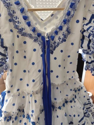 Traje Flamenca Niña Blanco y Azul