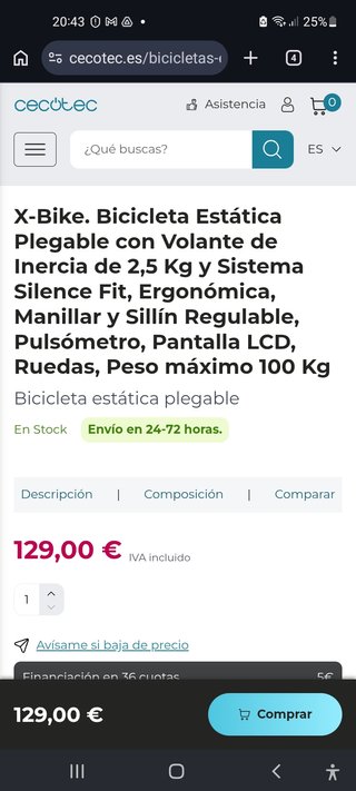 Bicicleta Estática Cecotec Plegable