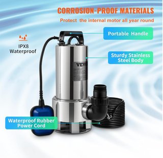 Bomba aguas sucias sumergible VEVOR 1300W 1.75HP
