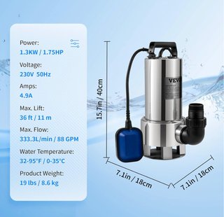 Bomba aguas sucias sumergible VEVOR 1300W 1.75HP