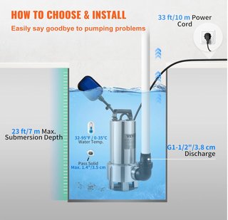 Bomba aguas sucias sumergible VEVOR 1300W 1.75HP