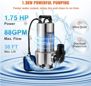 Bomba aguas sucias sumergible VEVOR 1300W 1.75HP