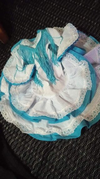 Vestido Muñeca Nancy  flamenca,Azul y Blanco.