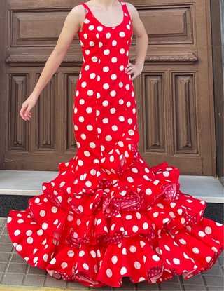 Traje de Flamenca Rojo T36-38 tela elastica