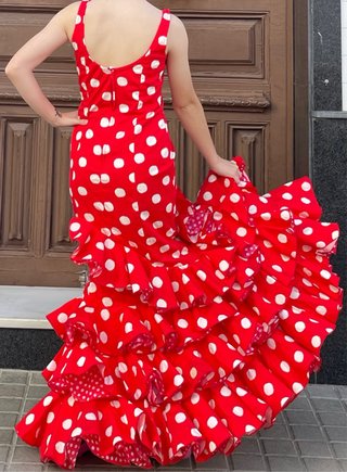 Traje de Flamenca Rojo T36-38 tela elastica