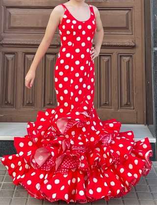Traje de Flamenca Rojo T36-38 tela elastica