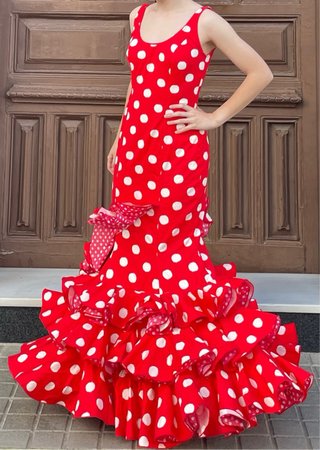 Traje de Flamenca Rojo T36-38 tela elastica