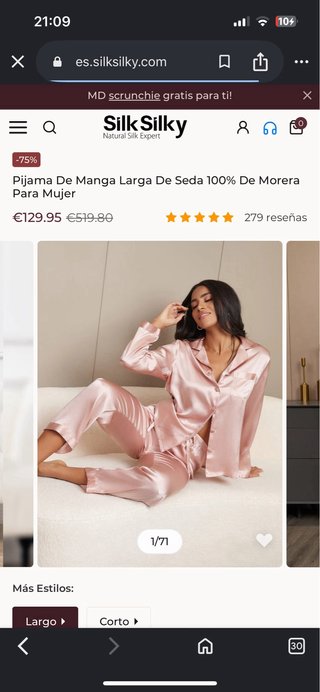 Conjunto de pijama largo 100% seda