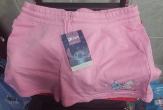Pantalones cortos rosa Stitch y Ángel. Talla M