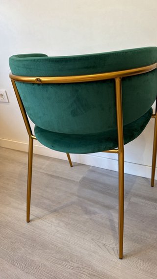 2 Sillas Terciopelo Verde Patas Doradas