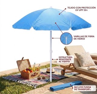Sombrilla Playa y Jardín 240cm Azul XL - Nuevo