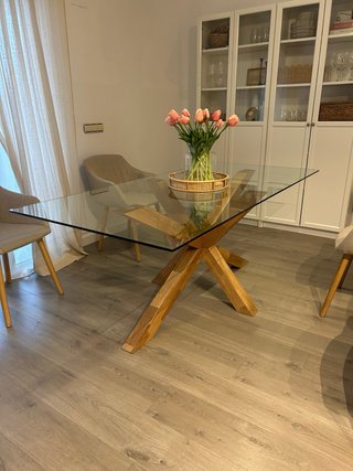 Mesa Comedor de cristal y roble