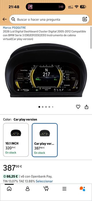 Cuadro Digital Carplay BMW E90 320D