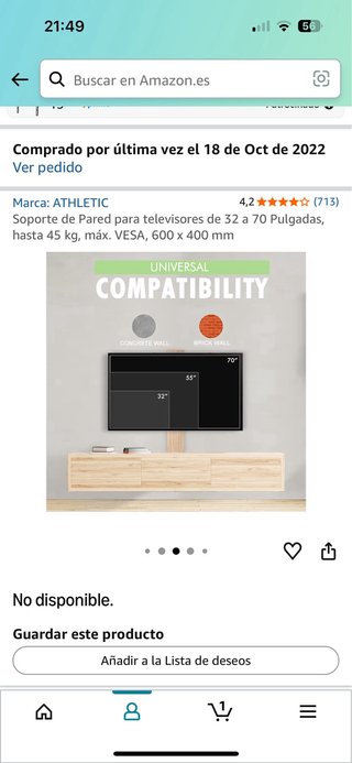 Soporte pared TV negro