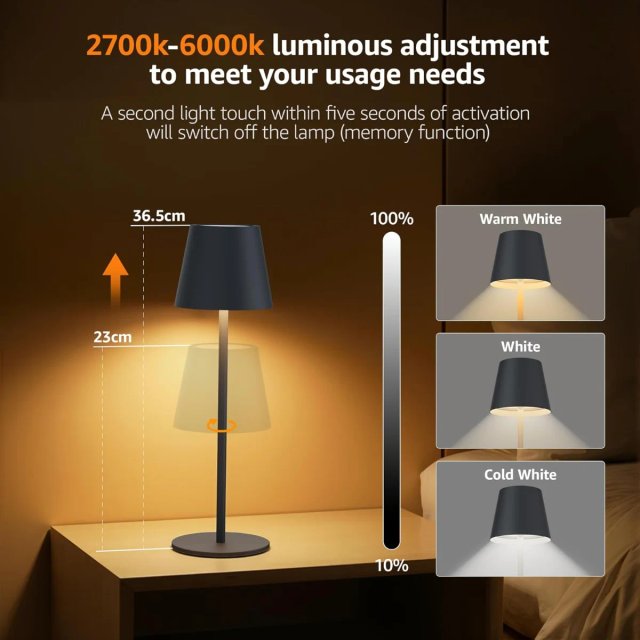 Lámpara Mesa LED Recargable Aipsun Gris