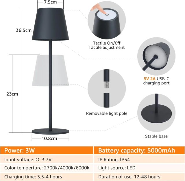 Lámpara Mesa LED Recargable Aipsun Gris