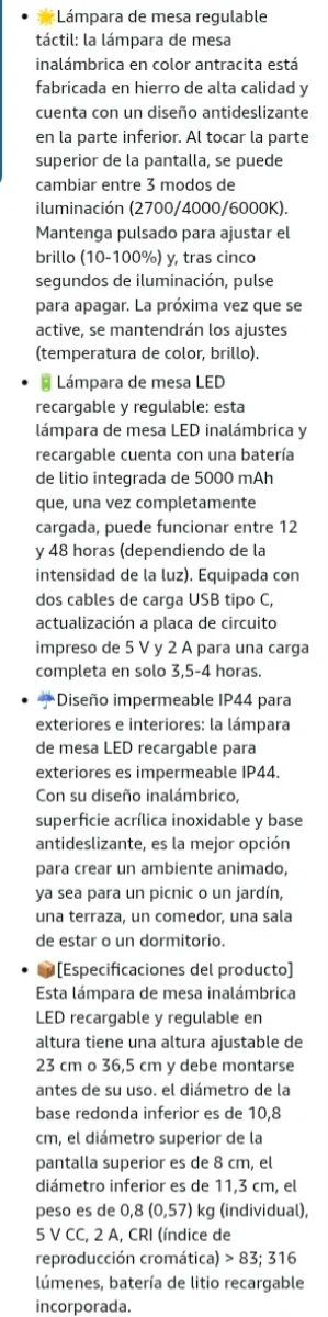 Lámpara Mesa LED Recargable Aipsun Gris