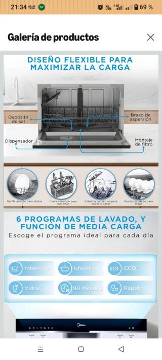 Lavavajillas Midea Blanco 55cm 6 servicios Nuevo