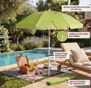 Sombrilla Playa y Jardín 240cm XL Verde - Nueva