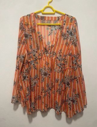 Blusa hippie rayas y flores Talla L