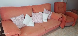 Sofá y Sillón Reclinable Tela Naranja