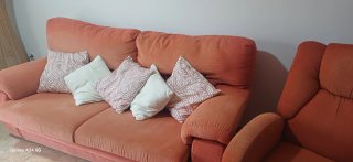 Sofá y Sillón Reclinable Tela Naranja