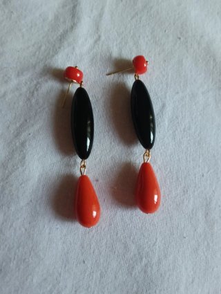 Pendientes Flamenca Negros y coral