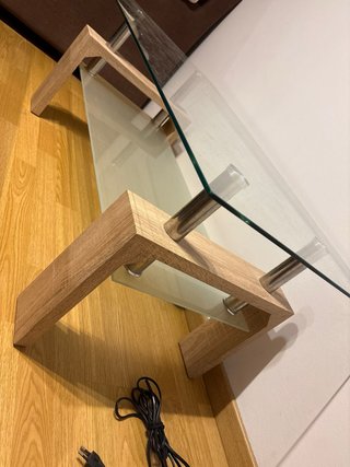 Mesa de centro cristal y madera