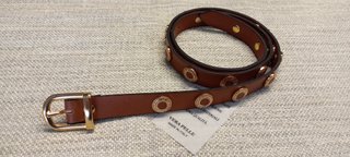 Cintura in vera pelle cognac con borchie oro