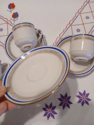 Set 3 Tazzine da Caffè Porcellana Oro Blu