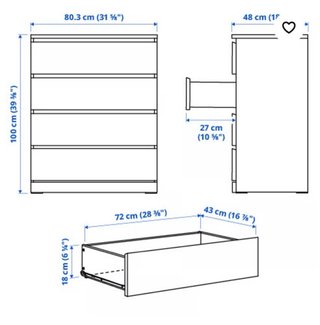 Cómoda Blanca 4 Cajones Madera 60€