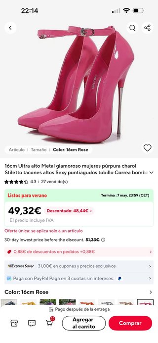 Tacones plateados Stiletto 16cm barios colores
