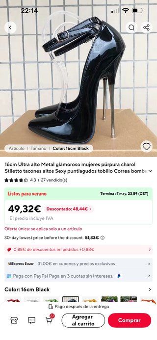 Tacones plateados Stiletto 16cm barios colores