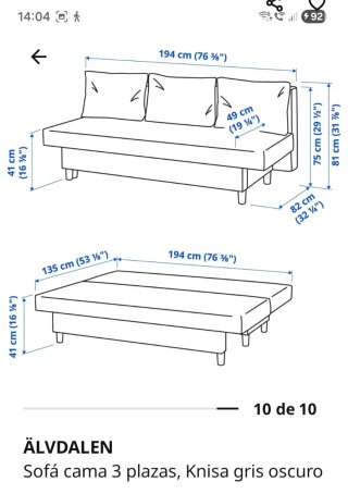 Hermoso sofá cama Ikea en color gris antracita
