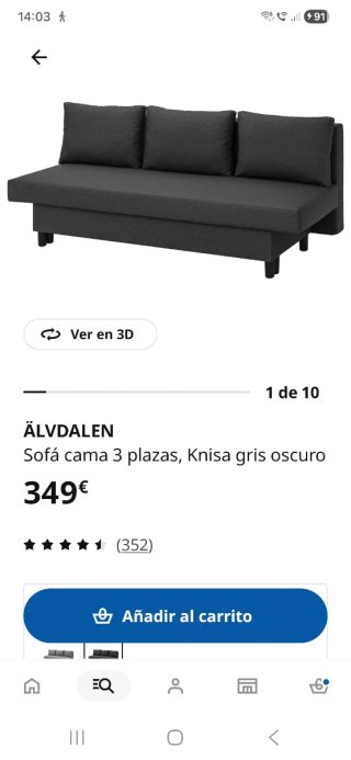 Hermoso sofá cama Ikea en color gris antracita
