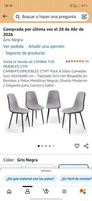 Pack 4 Sillas Comedor CAMBIATUSMUEBLES CTM Suiz