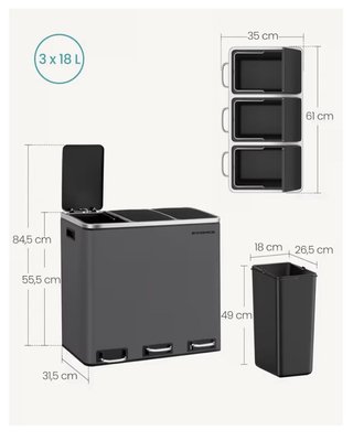 Cubo Basura Reciclaje Songmics 3 Compartimentos