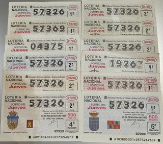 Lote 12 Billetes Lotería Nacional Jueves 1998