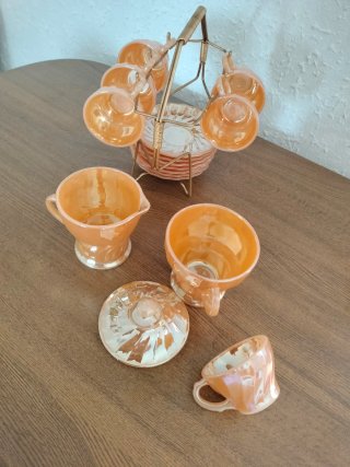 Juego de café vidrio naranja con soporte